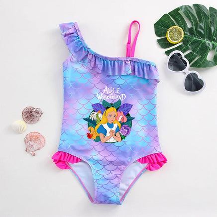 Alice in Wonderland Girls Swimsuit Mermaid Fish Scale One-Piece Bathing Suits Children's Dresses Summer Swimwear Beach Suit Kids Lusy Store