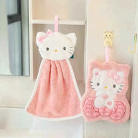 Cute Cartoon Kuromi Cinnamoroll Coral Velvet Hanging Kitchen Bathroom Children's Absorbent Hand Towel Square Towel