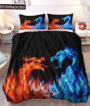 Dragon And Phoenix Duvet Cover Set Full Queen Size, Fantasy World Monster Gothic Bedding Sets Bohemian Mandala Comforter Cover Lusy Store