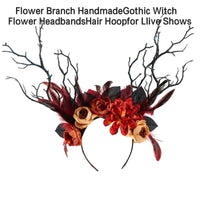 Gothic Flower Branch Headband Feather COSPLAY Halloween Role Play Headdress Proms Party Live Show Headwear