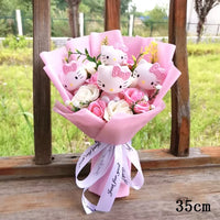 Hello Kitty Cartoon Plush Bouquet Artificial Rose Flowers Home Wedding Decoration Valentine Day Gift 4