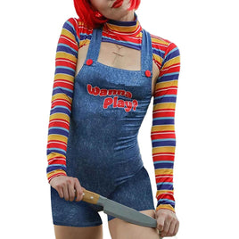 2024 Women Play Movie Character Bodysuit Chucky Doll Costume Set Halloween Costumes for Women Scary Nightmare Killer Doll