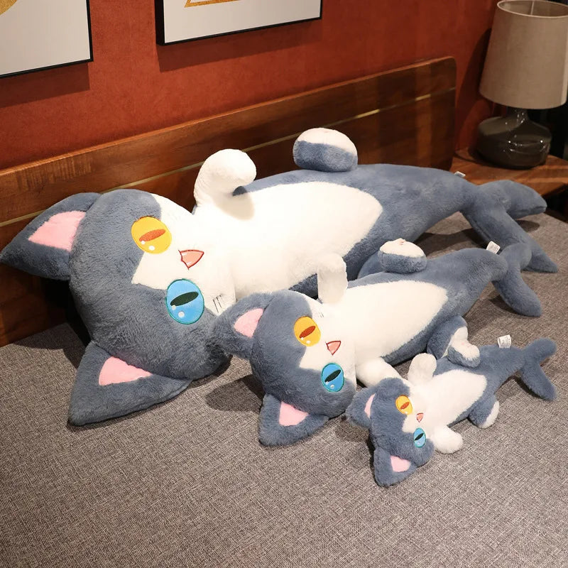 Lusy Store LLC Different Eye Shark Shark Cat Doll Pillow Creative Cat Plush Toy Plush