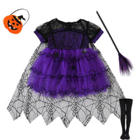 2-7Y Halloween Witch Cosplay Party Dress Cute Spider Mesh Cape Clothes Halloween Costumes for Baby Carnival Party Gifts set9