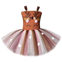 Christmas Deer Costume for Baby Girls Tutu Dress Reindeer Kids Animal Birthday Outfit Children Halloween Costumes Girl Clothes Only Dress