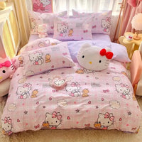 Hello Kitty Bedding Set Kawaii Cartoon Bed Linen Sheet Duvet Cover With Pillowcase Girls Bed Cover Set B