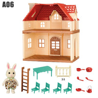 Simulation Kitchen Forest Family Small House Double Three- Story Villa Reindeer Animal Model Furniture Toy Gifts 2