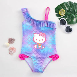 Hello Kitty Girls Swimsuit Mermaid Fish Scale One-Piece Bathing Suits Children's Dresses Kids Wear Summer Swimwear Beach Suit 030