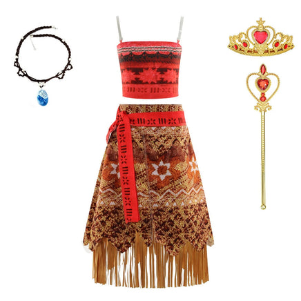 Girl Costume for Girls Moana Dress Kids Princess Dress with Necklace Halloween Costumes Party Baby Children Vaiana Outfit 4