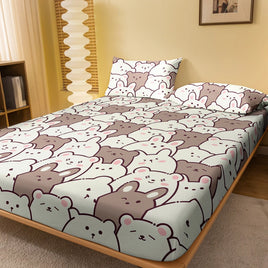 Lusy Store 1 Piece of M-bear Pattern Frosted Bedsheet, Bedroom Printed Bedspread, Bedding (Excluding Pillowcases) 