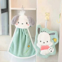 Cute Cartoon Kuromi Cinnamoroll Coral Velvet Hanging Kitchen Bathroom Children's Absorbent Hand Towel Square Towel