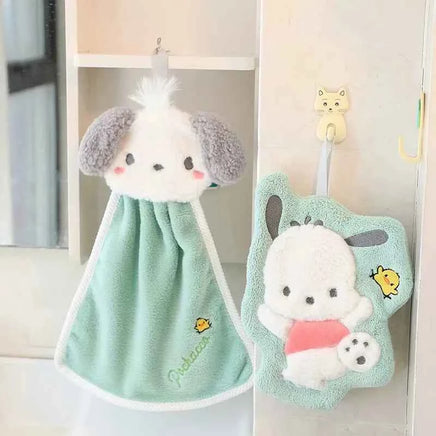 Cute Cartoon Kuromi Cinnamoroll Coral Velvet Hanging Kitchen Bathroom Children's Absorbent Hand Towel Square Towel