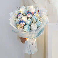 Hello Kitty Bouquet Plush Stuffed Doll Kawaii Soap Flower Gift Box Rose Flower Gifts F 4 doll 1 led 1 bag