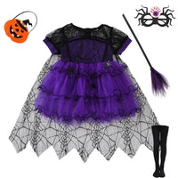 2-7Y Halloween Witch Cosplay Party Dress Cute Spider Mesh Cape Clothes Halloween Costumes for Baby Carnival Party Gifts set10