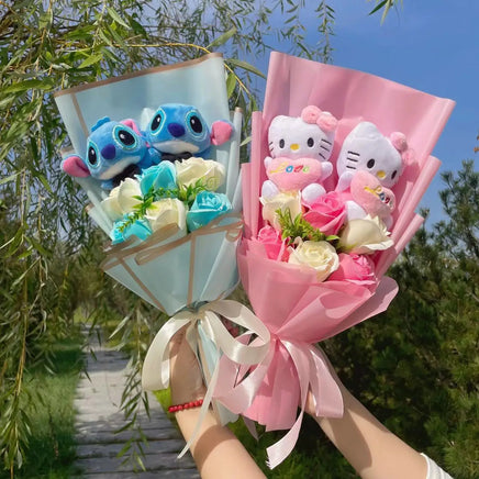 Lusy Store LLC Hello Kitty Stitch Halloween Jack Plush Dolls Flower Bouquets Gifts Bouquet