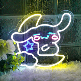 Lusy Store LLC Cinnamoroll LED Light Sanrio Neon Sign Hug the Moon Neon Wall Light Cute Anime Room Decor Neon Sign