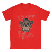 Five Nights T-Shirts for Men At Freddys Novelty Pure Cotton Tee Shirt Round Collar Short Sleeve Plus Size Clothes Red