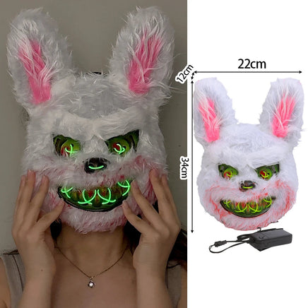 Halloween Plush Luminous Mask Terror Rabbit Bear LED Luminous Mask Plush Rabbit Halloween Party Cosplay Mask Party Photo Prop Green Rabbit