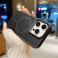 Magnetic For Magsafe Cooling Breathable Shell Case For iPhone 16 15 14 13 12 Pro Max Plus Shockproof Heat Dissipation Cover Case Black