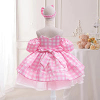 Movie Pink Party Cospaly Costume for Girl Bow Plaid Princess Ball Gown Role Up Birthday Dresses for Girls Tutu Halloween Costume