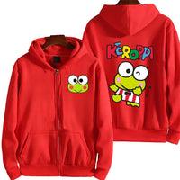 Men Zip Up Hoodie Keroppi White Cartoon Anime Sweatshirt for Couples Red