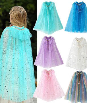 Lusy Store LLC Little Girls Sequins Tulle Cape Children Princess Party Dress Up Cloaks Thin Blue Pink White Halloween Costumes costume