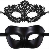 Couple Black Lace Disguised Mask Elegant Plastic Party Ball Mask Suitable for Halloween and Costume Party Accessories 2pcs