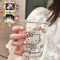 Sanrio water cup cartoon Hello kitty Cinnamoroll My melody cute anime glass cup high temperature resistant coffee cup home gift