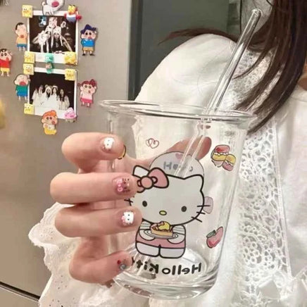 Sanrio water cup cartoon Hello kitty Cinnamoroll My melody cute anime glass cup high temperature resistant coffee cup home gift