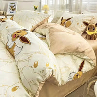 100% Cotton Duvet Set Pokemon Psyduck Eevee 4pcs Set Kids Pure Cotton 3pcs Pack of Bed sheets Pillow cases duvet covers Lusy Store