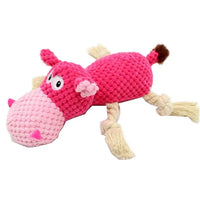 Dog Squeak Toys, Rope for Large Dogs and Medium Aggressive Chewers, Puppy Teething Interactive, Indestructible Dog Toy Pink Hippo