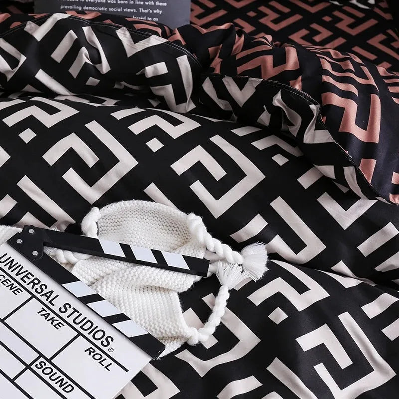 Luxury Black Bedding Comforter Set with Pillow Case SIngle Full Size Bed Linen Duvet Cover Set Queen/King Double Single Bed Lusy Store