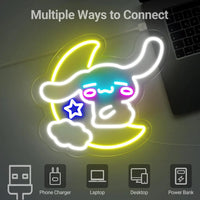 Lusy Store LLC Cinnamoroll LED Light Sanrio Neon Sign Hug the Moon Neon Wall Light Cute Anime Room Decor Neon Sign