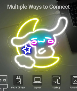 Lusy Store LLC Cinnamoroll LED Light Sanrio Neon Sign Hug the Moon Neon Wall Light Cute Anime Room Decor Neon Sign