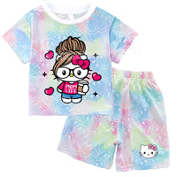 Hello Kitty Sets Summer Breathable Soft Children Clothes Baby Girls Cute Cartoon Short Sleeve Thin Two Piece Suit Gift