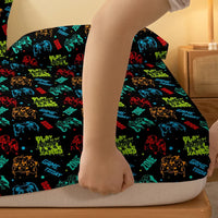 Lusy Store 1 Cartoon Fun Game  Printed Matte Fitted Sheet, Bedroom Printed Bed Cover, Bedding (Excluding Pillowcases) 