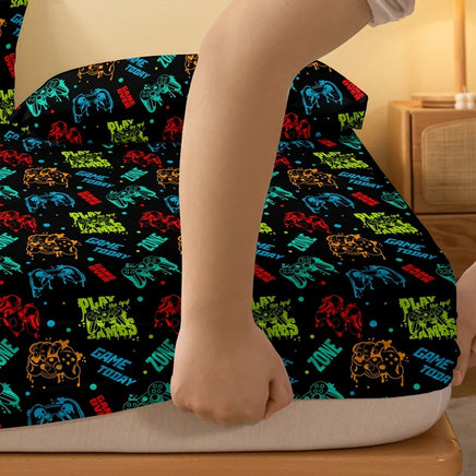 Lusy Store 1 Cartoon Fun Game  Printed Matte Fitted Sheet, Bedroom Printed Bed Cover, Bedding (Excluding Pillowcases) 