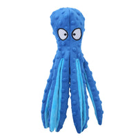 Interactive Pet Plush Toy, Cartoon Octopus with Fish Skin & Squeaky Sound, Chew Toy for Dogs & Cats Blue