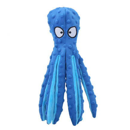 Interactive Pet Plush Toy, Cartoon Octopus with Fish Skin & Squeaky Sound, Chew Toy for Dogs & Cats Blue