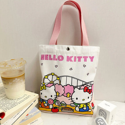 Hello Kitty Cartoon Shoulder Bag (26x24cm) - Light Canvas Shopping Tote 2