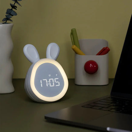 Mini cartoon rabbit LED alarm clock night light for students dormitory digital display children wake up light USB charging