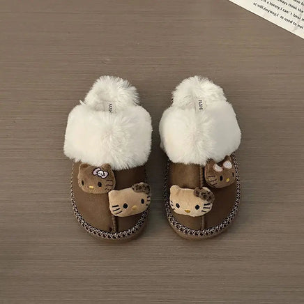 Hello Kitty Plush Slippers for Women - Sanrio Y2K Cute Home Shoes Brown