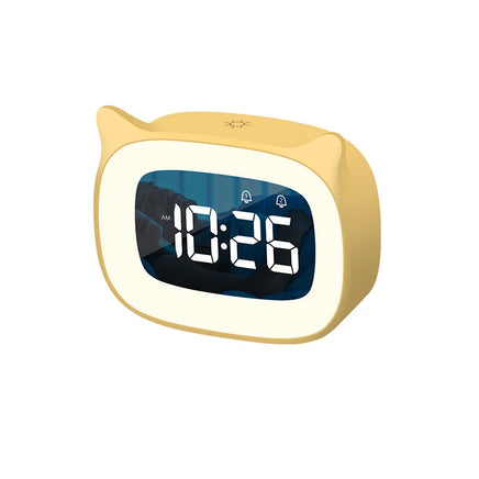 Cat Shape Alarm Clock LED Voice Control Desktop Clock Night Light USB Dual Music Digital Alarm Clock Home Table Decoration Yellow