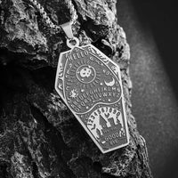 Retro Bat Coffin Castle Badge Stainless Steel Pendant Necklace for Men and Women Punk Halloween Jewelry Gift