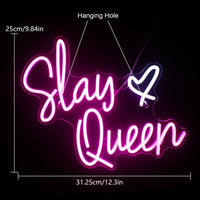 Lusy Store LLC Slay Queen Neon Sign Pink White LED for Wall Decor Bedroom Girl Aesthetic Room Dorm Decor Party Gifts Neon Sign