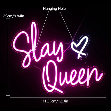 Lusy Store LLC Slay Queen Neon Sign Pink White LED for Wall Decor Bedroom Girl Aesthetic Room Dorm Decor Party Gifts Neon Sign