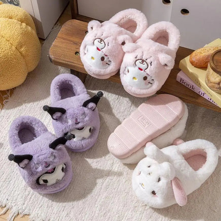 Hello Kitty Cinnamoroll Kuromi Plush Slippers - Winter Kawaii Home Shoes