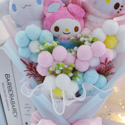 Lusy Store LLC Creative bouquet Kuromi Melody Cinnamoroll Plush Toys Stuffed Doll Anime Girl's Room Decoration Bouquet
