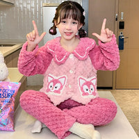 Sanrio Pajamas Kuromi Anime Children Comfortable Coral Cartoon Cute Warm Casual Home Clothing G