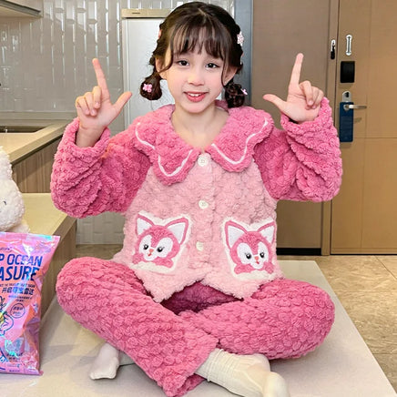 Sanrio Pajamas Kuromi Anime Children Comfortable Coral Cartoon Cute Warm Casual Home Clothing G